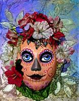 Masks - Day Of The Dead  Lady - Cellulose Feathers Beads Textu